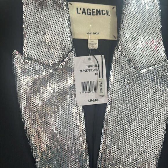 L' AGENCE 'Clementine' Sequin Lapel Ponte Blazer, Black/Silver 00 $850 - Picture 13 of 13